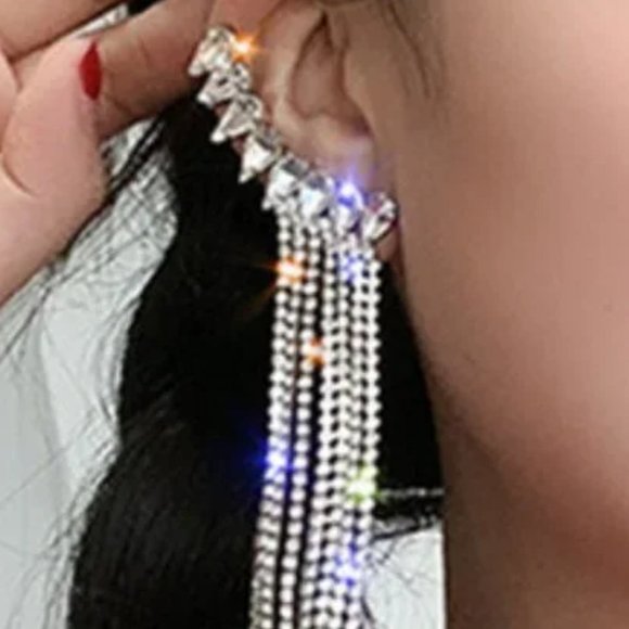 5" Long Crystal Rhinestone Fringe Formal Chandelier Earrings - Picture 5 of 9